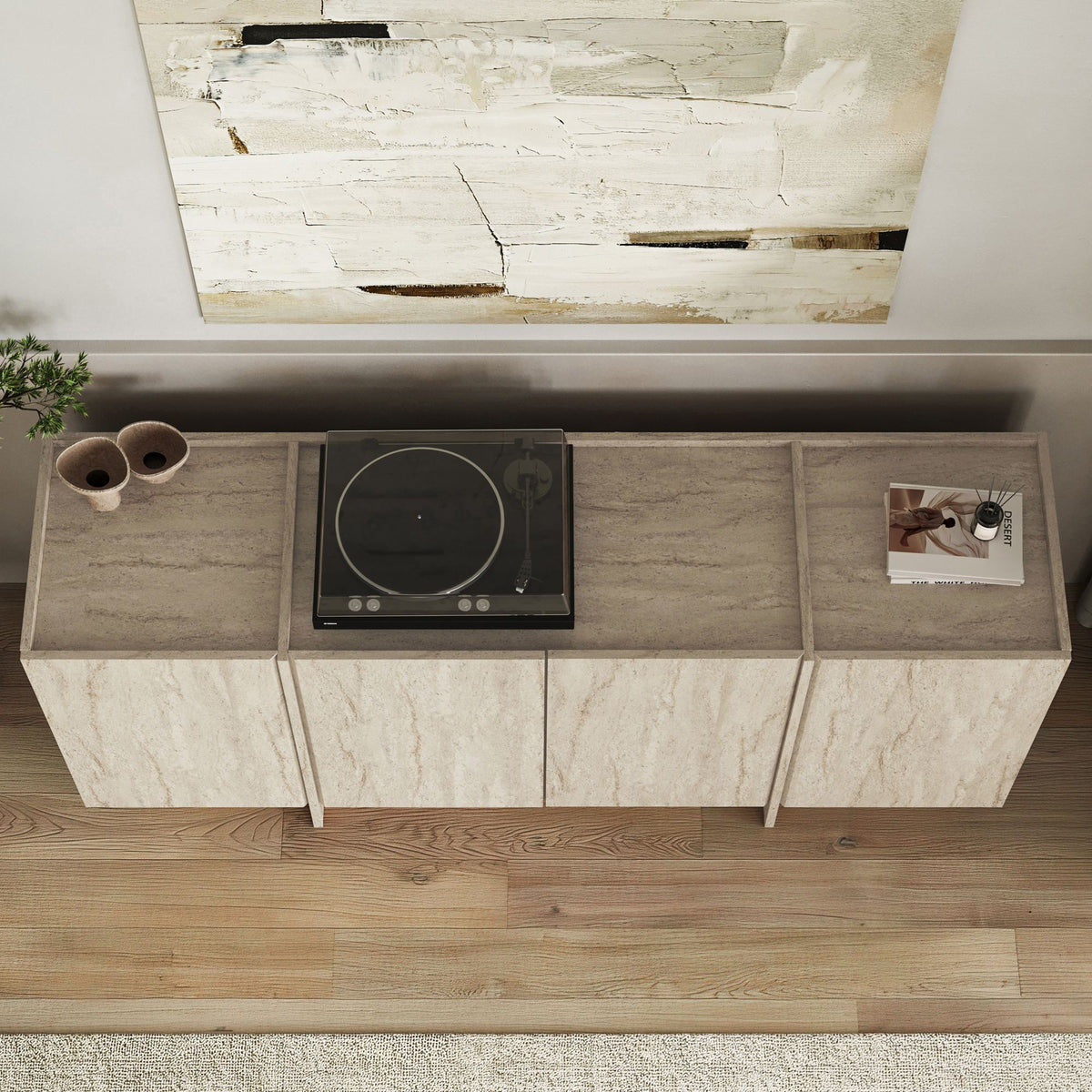 Κονσόλα Oinousses Με Ράφια Travertine 180x45x80 εκ. Μελαμίνης - Pakobazaar
