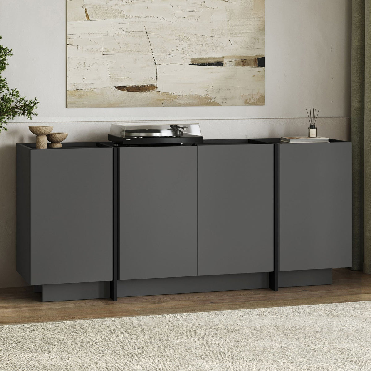 Κονσόλα Oinousses Με Ράφια Ανθρακί - Μαύρο 180x45x80 εκ. Μελαμίνης