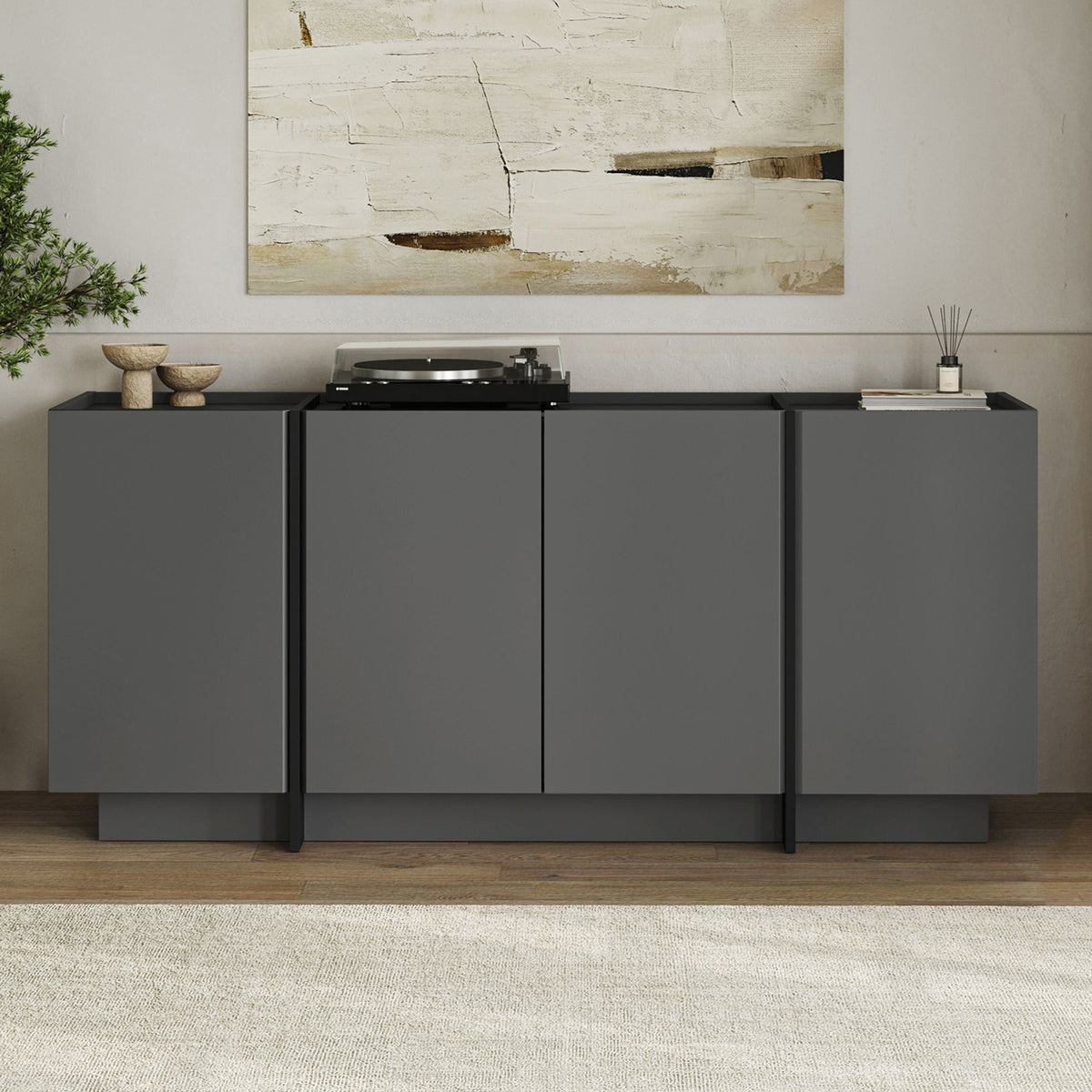 Κονσόλα Oinousses Με Ράφια Ανθρακί - Μαύρο 180x45x80 εκ. Μελαμίνης