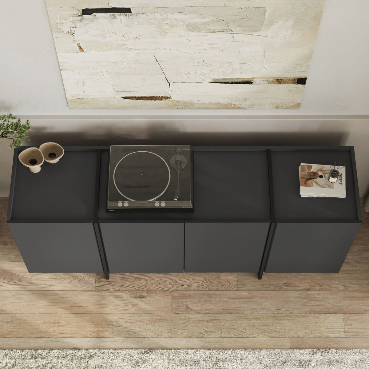 Κονσόλα Oinousses Με Ράφια Ανθρακί - Μαύρο 180x45x80 εκ. Μελαμίνης