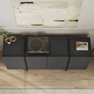 Κονσόλα Oinousses Με Ράφια Ανθρακί - Μαύρο 180x45x80 εκ. Μελαμίνης