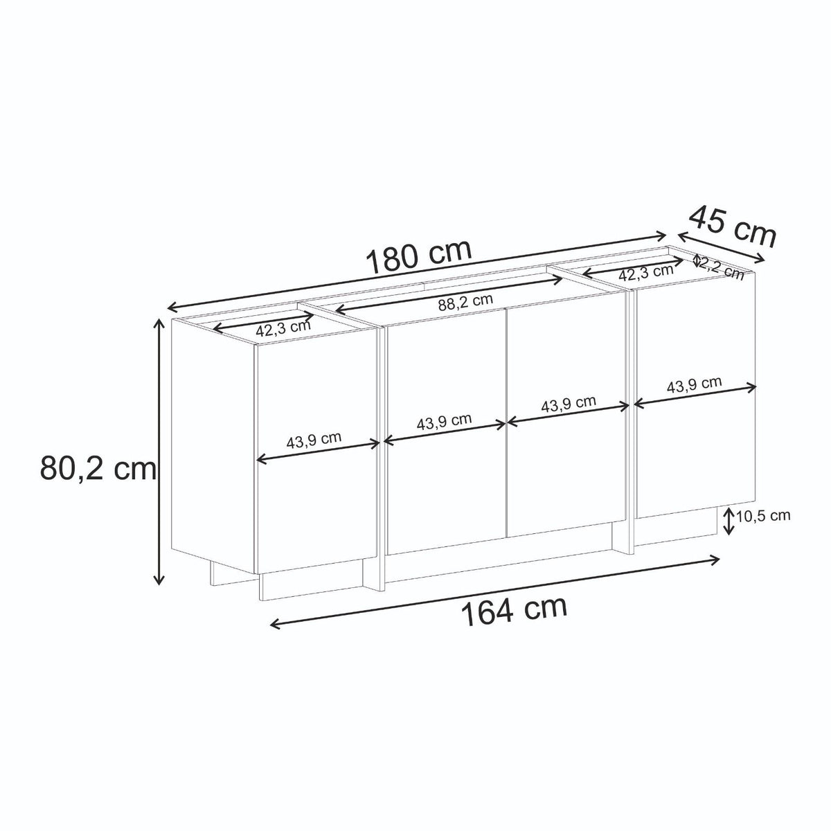 Κονσόλα Oinousses Με Ράφια Ανθρακί - Μαύρο 180x45x80 εκ. Μελαμίνης