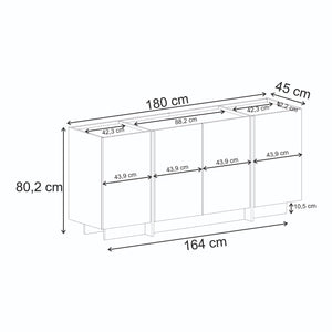 Κονσόλα Oinousses Με Ράφια Ανθρακί - Μαύρο 180x45x80 εκ. Μελαμίνης