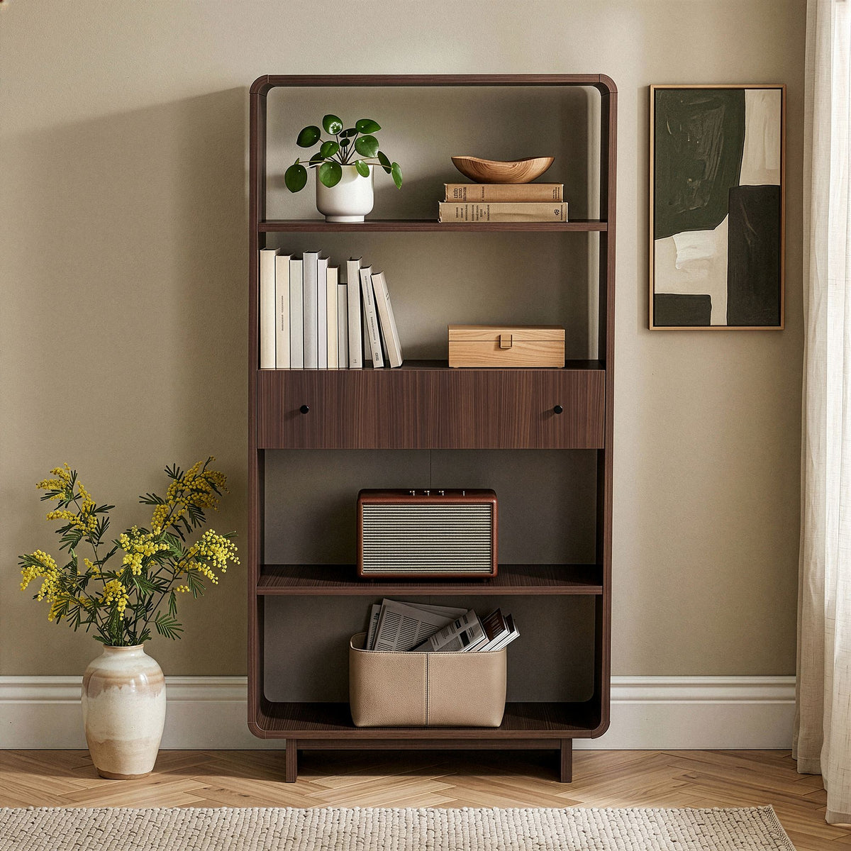 Βιβλιοθήκη Marmari Με Soft-Close Καρυδί 78x34x153 εκ. Μελαμίνης