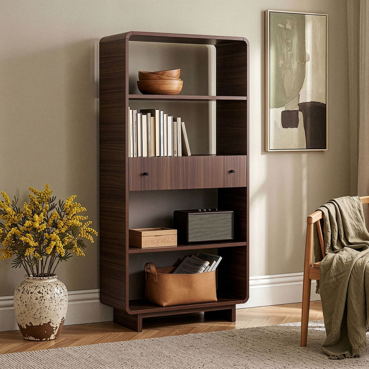 Βιβλιοθήκη Marmari Με Soft-Close Καρυδί 78x34x153 εκ. Μελαμίνης