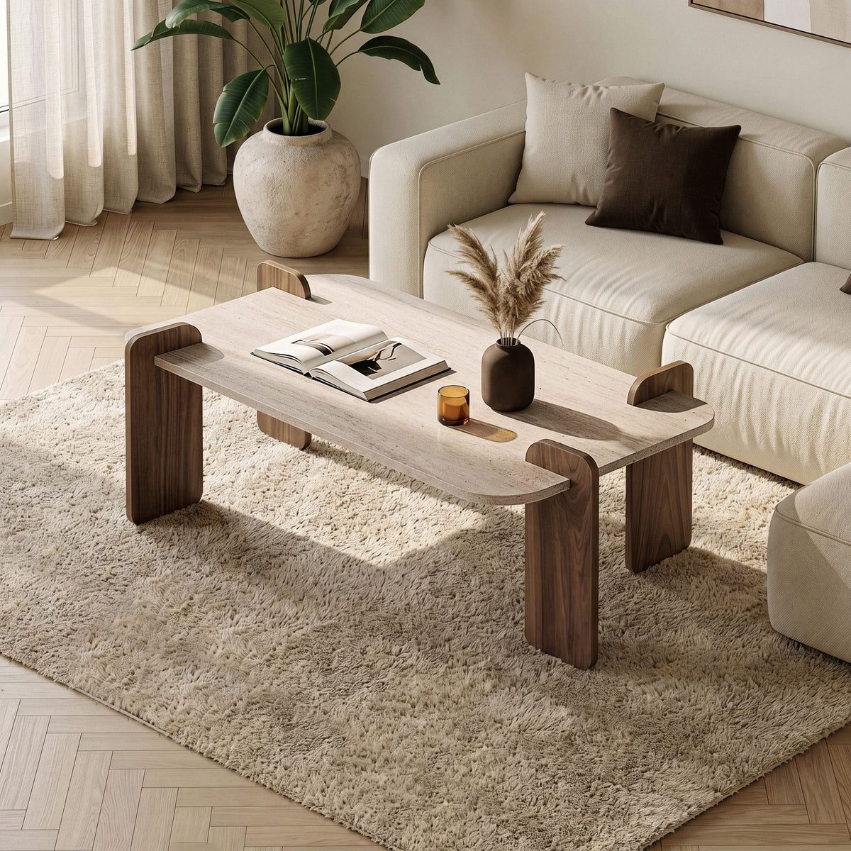 Τραπεζάκι Σαλονιού Chiona Travertine - Καρυδί Venezia 147x87x35 εκ. Μελαμίνης
