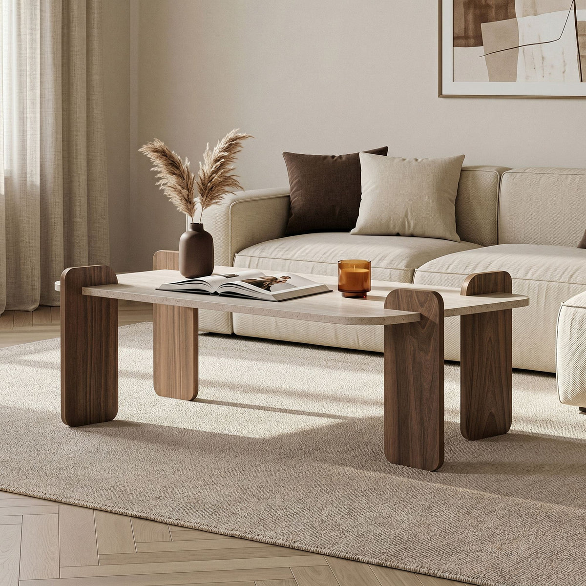 Τραπεζάκι Σαλονιού Chiona Travertine - Καρυδί Venezia 147x87x35 εκ. Μελαμίνης
