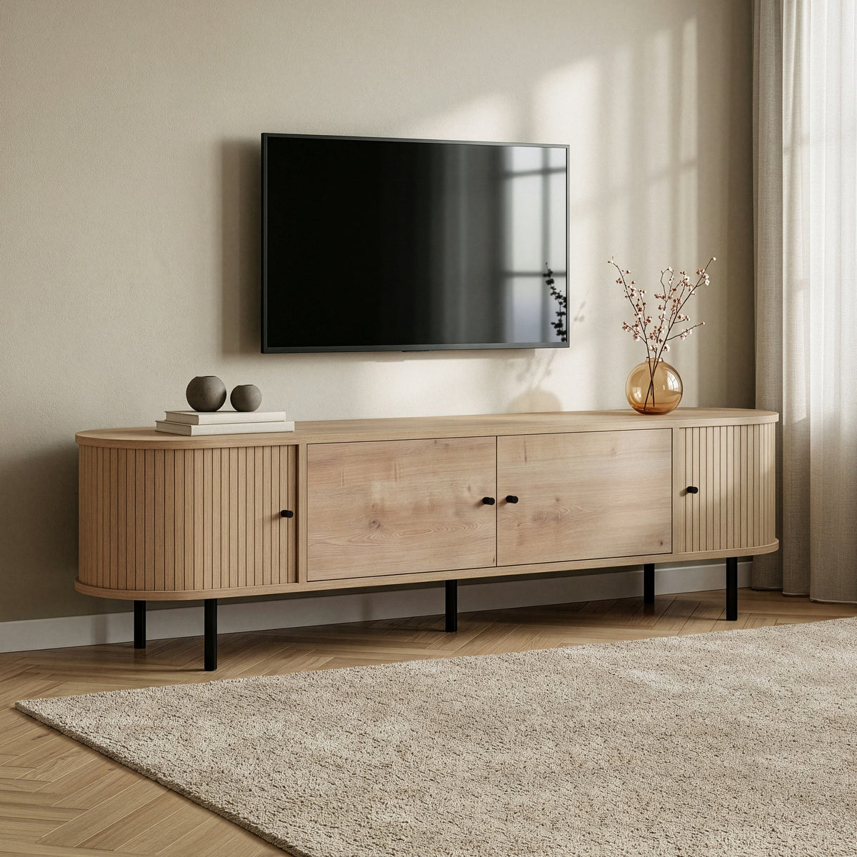 Έπιπλο Τηλεόρασης Apella Με Soft-Close Δρυς Sapphire 180x40x47 εκ. Μελαμίνης