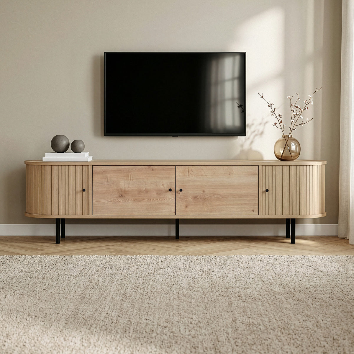 Έπιπλο Τηλεόρασης Apella Με Soft-Close Δρυς Sapphire 180x40x47 εκ. Μελαμίνης