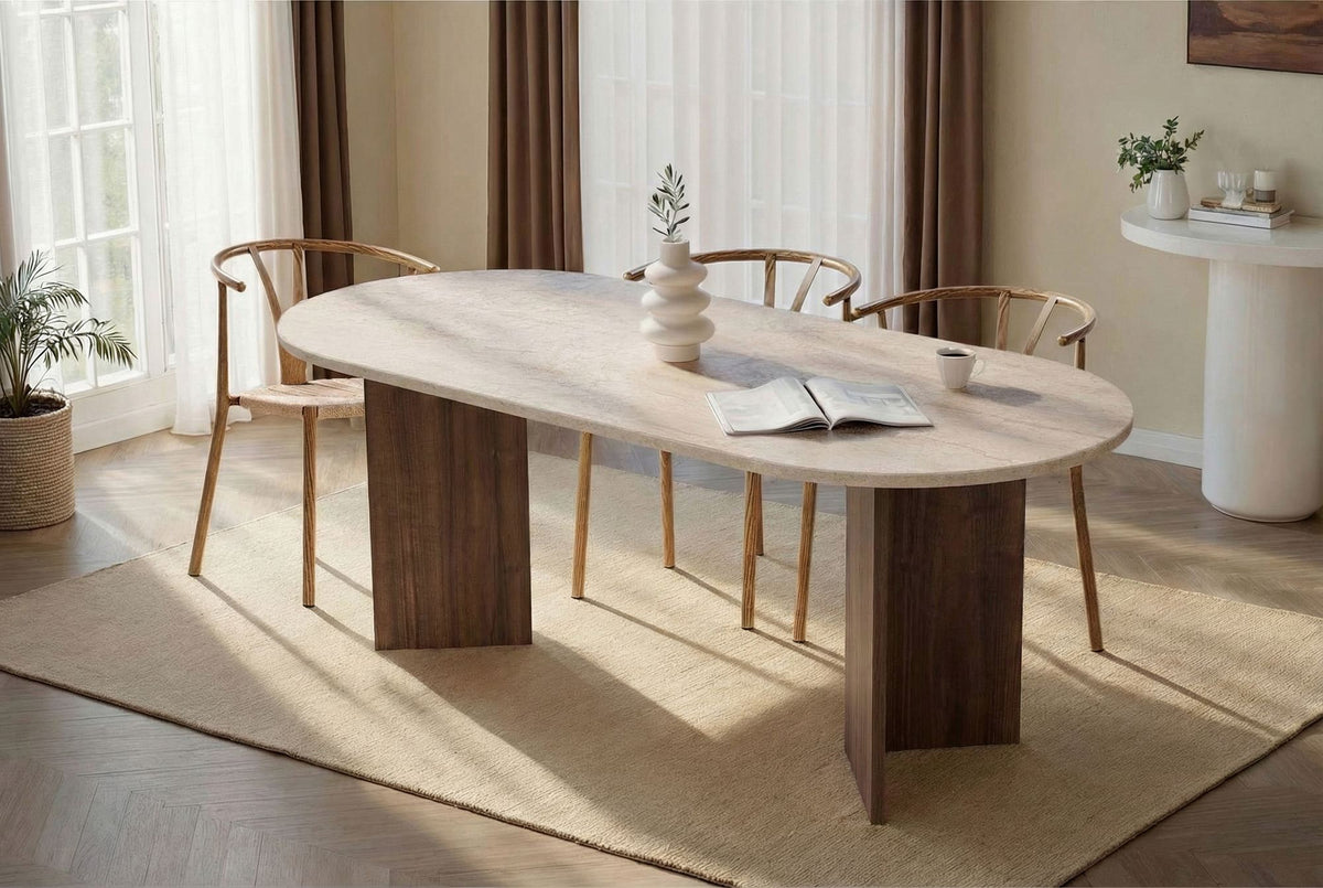 Τραπέζι Τραπεζαρίας Pserimos Travertine - Καρυδί Venezia 200x90x75 εκ. Μελαμίνης - Pakobazaar