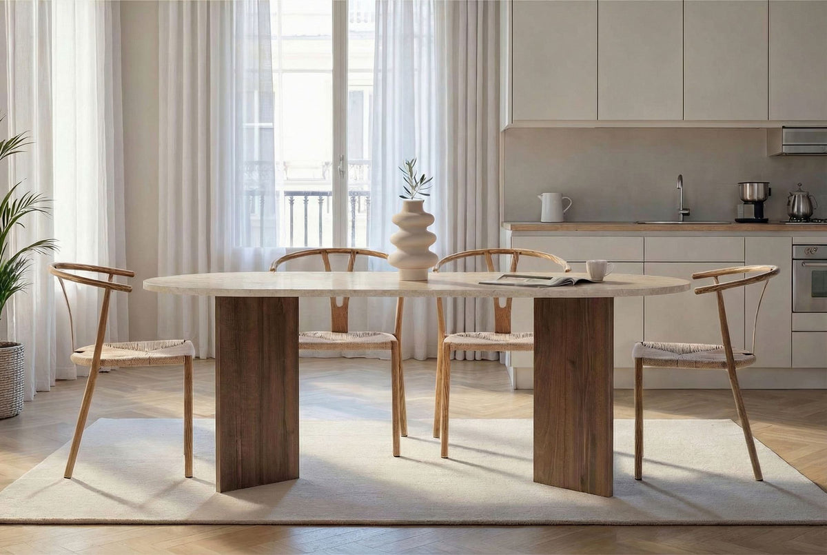 Τραπέζι Τραπεζαρίας Pserimos Travertine - Καρυδί Venezia 200x90x75 εκ. Μελαμίνης - Pakobazaar