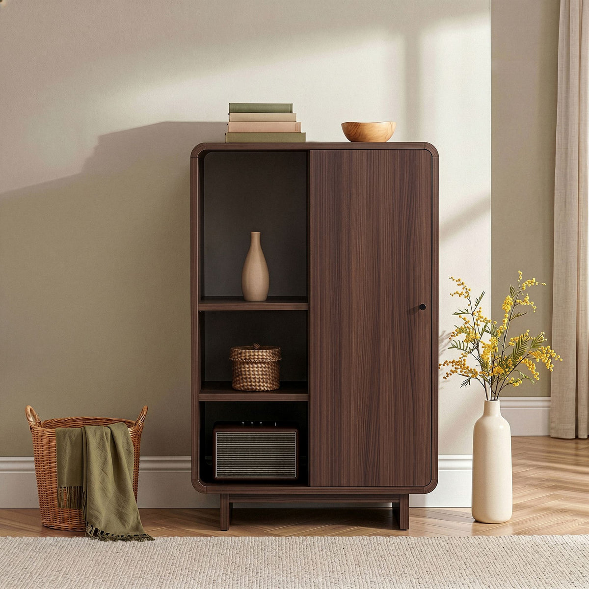 Στήλη Αποθήκευσης Vourvourou Με Soft-Close Καρυδί Milano 70x34x110 εκ. Μελαμίνης