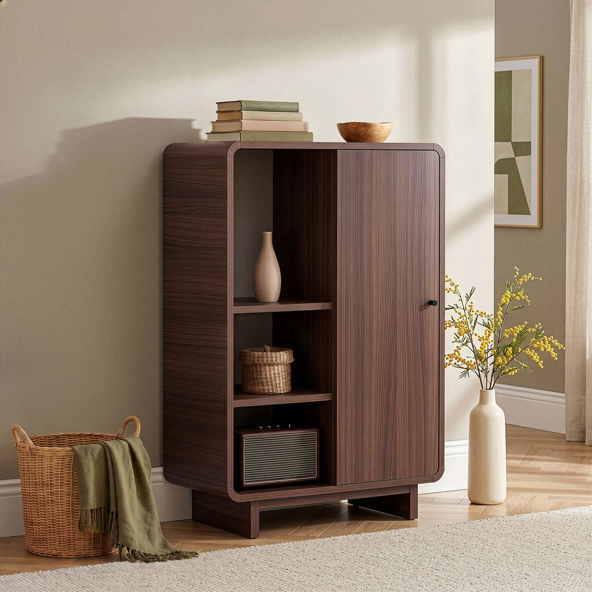 Στήλη Αποθήκευσης Vourvourou Με Soft-Close Καρυδί Milano 70x34x110 εκ. Μελαμίνης
