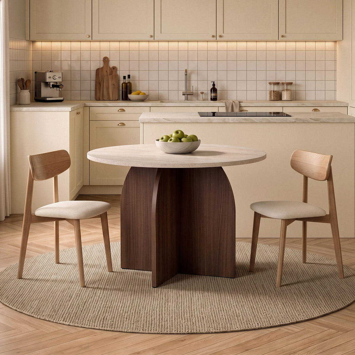 Τραπέζι Τραπεζαρίας Kafireas Travertine - Καρυδί Milano 110x110x75 εκ. Μελαμίνης