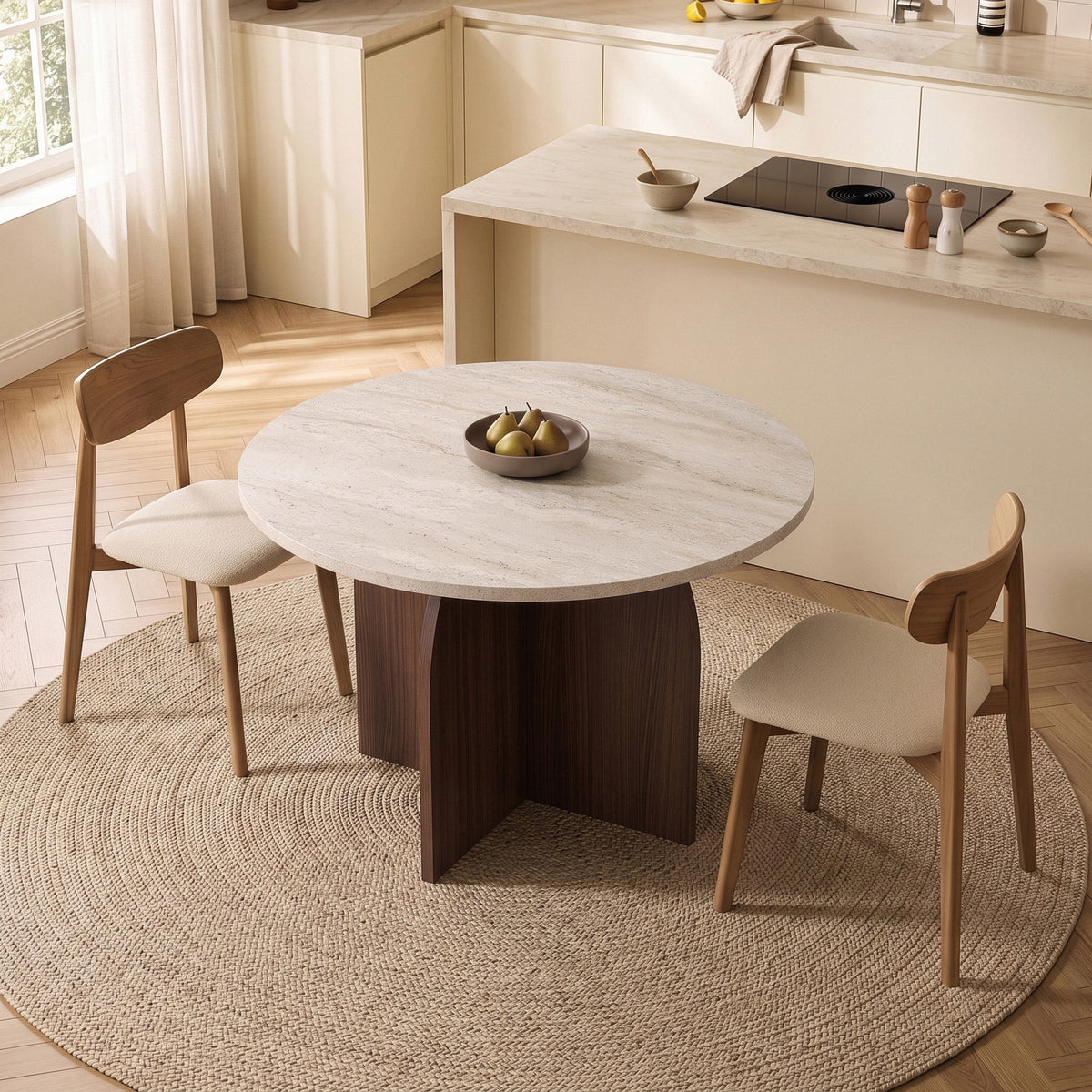Τραπέζι Τραπεζαρίας Kafireas Travertine - Καρυδί Milano 110x110x75 εκ. Μελαμίνης