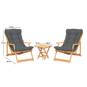 Σετ Κήπου 3τμχ Lindos Πτυσσόμενο Γκρι - Φυσικό 50x50x81 εκ. Μασίφ Ξύλου