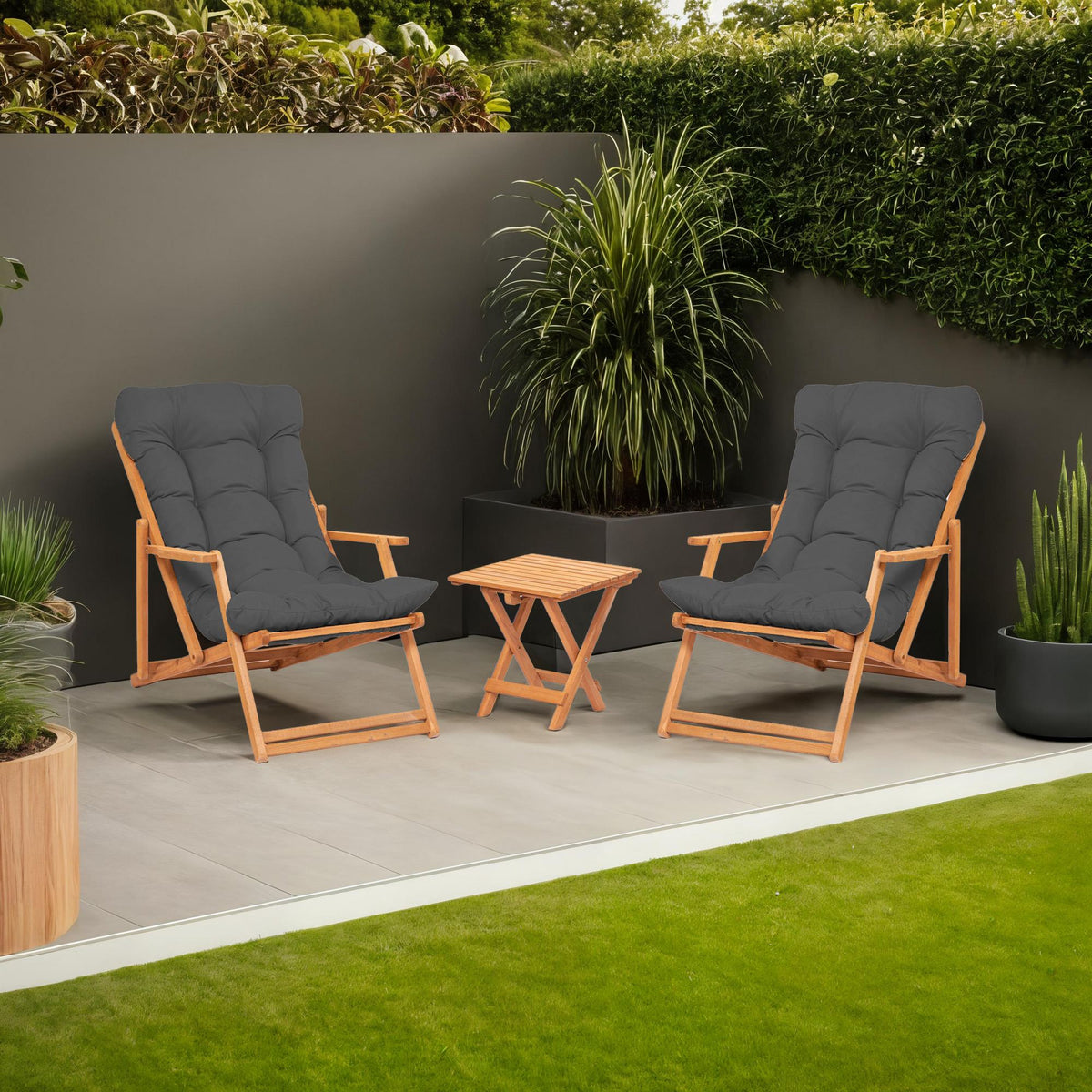 Σετ Κήπου 3τμχ Lindos Πτυσσόμενο Γκρι - Φυσικό 50x50x81 εκ. Μασίφ Ξύλου