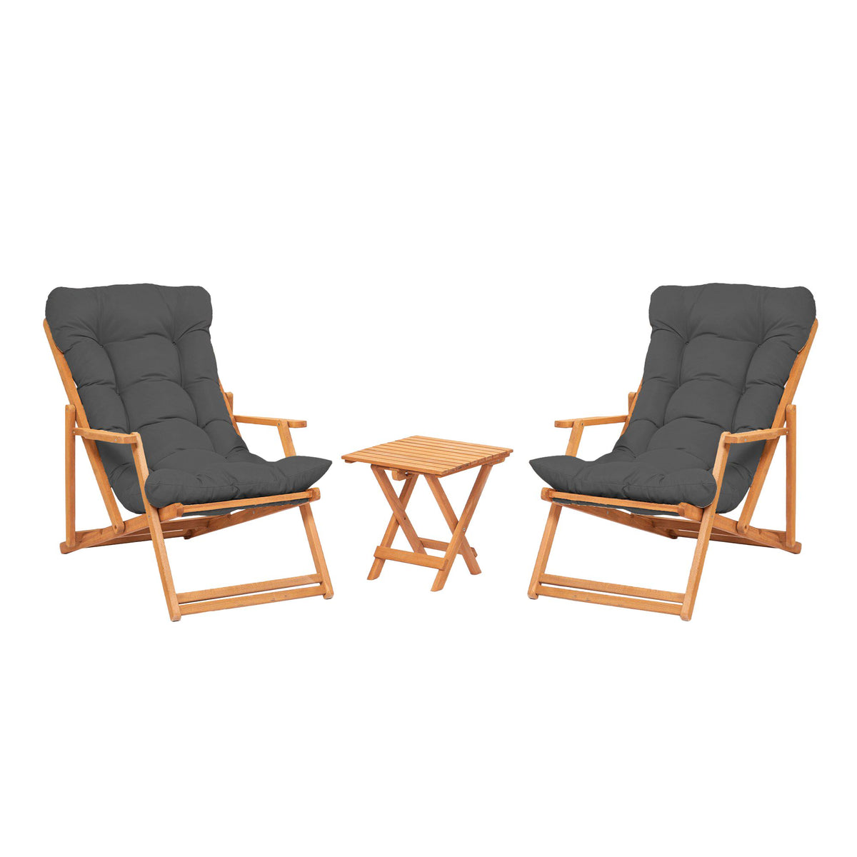 Σετ Κήπου 3τμχ Lindos Πτυσσόμενο Γκρι - Φυσικό 50x50x81 εκ. Μασίφ Ξύλου