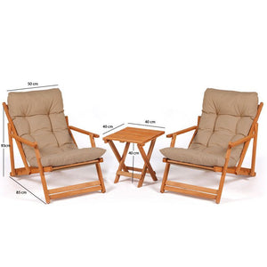 Σετ Κήπου 3τμχ Lindos Πτυσσόμενο Καφέ - Φυσικό 50x50x81 εκ. Μασίφ Ξύλου