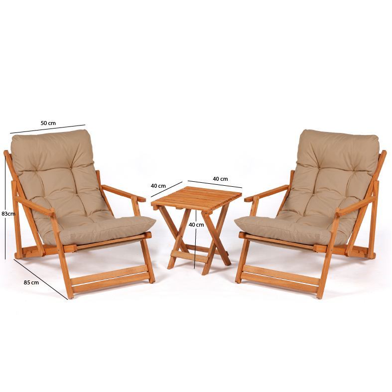 Σετ Κήπου 3τμχ Lindos Πτυσσόμενο Καφέ - Φυσικό 50x50x81 εκ. Μασίφ Ξύλου