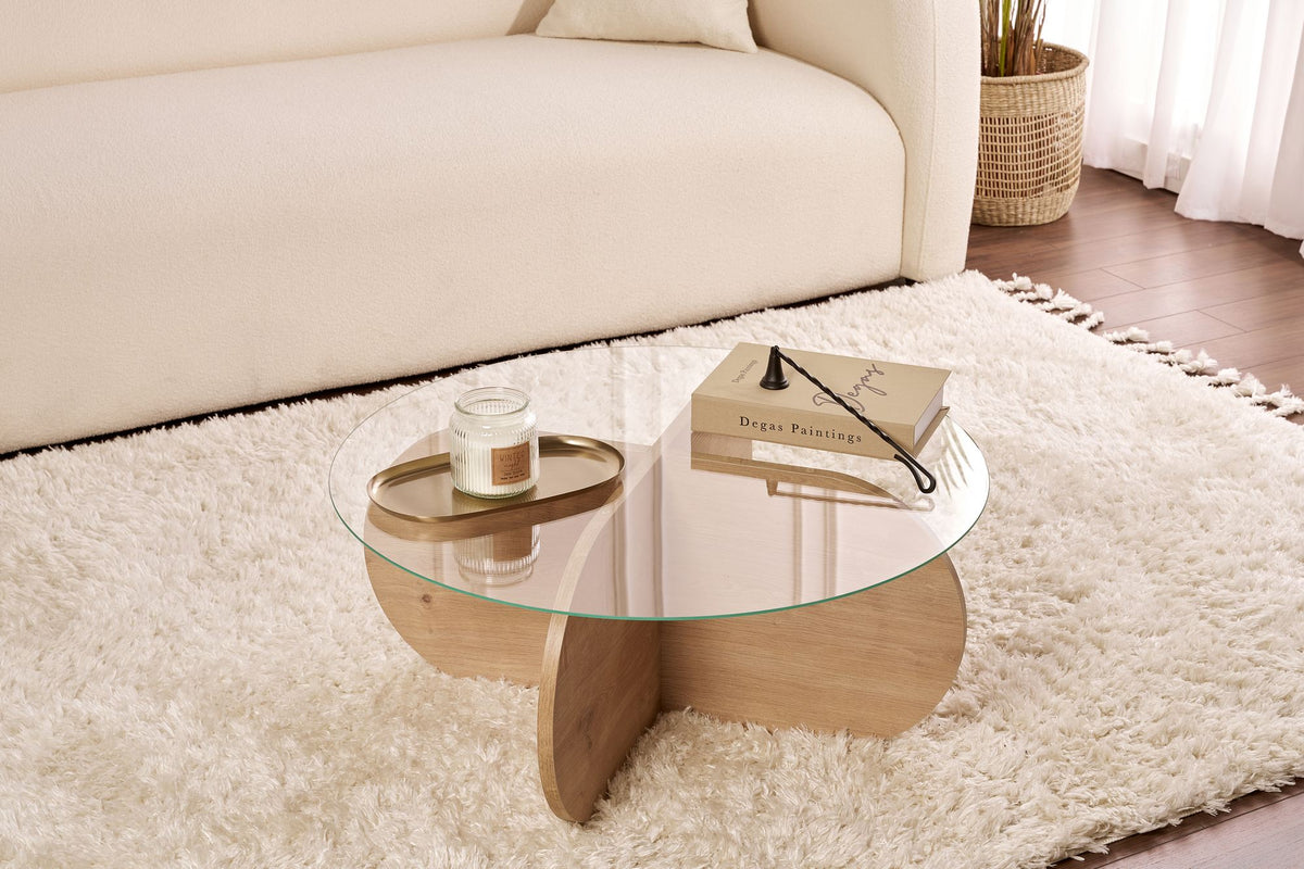 Τραπεζάκι Σαλονιού Malesina Δρυς Sapphire - Διάφανο 75x75x35 εκ.