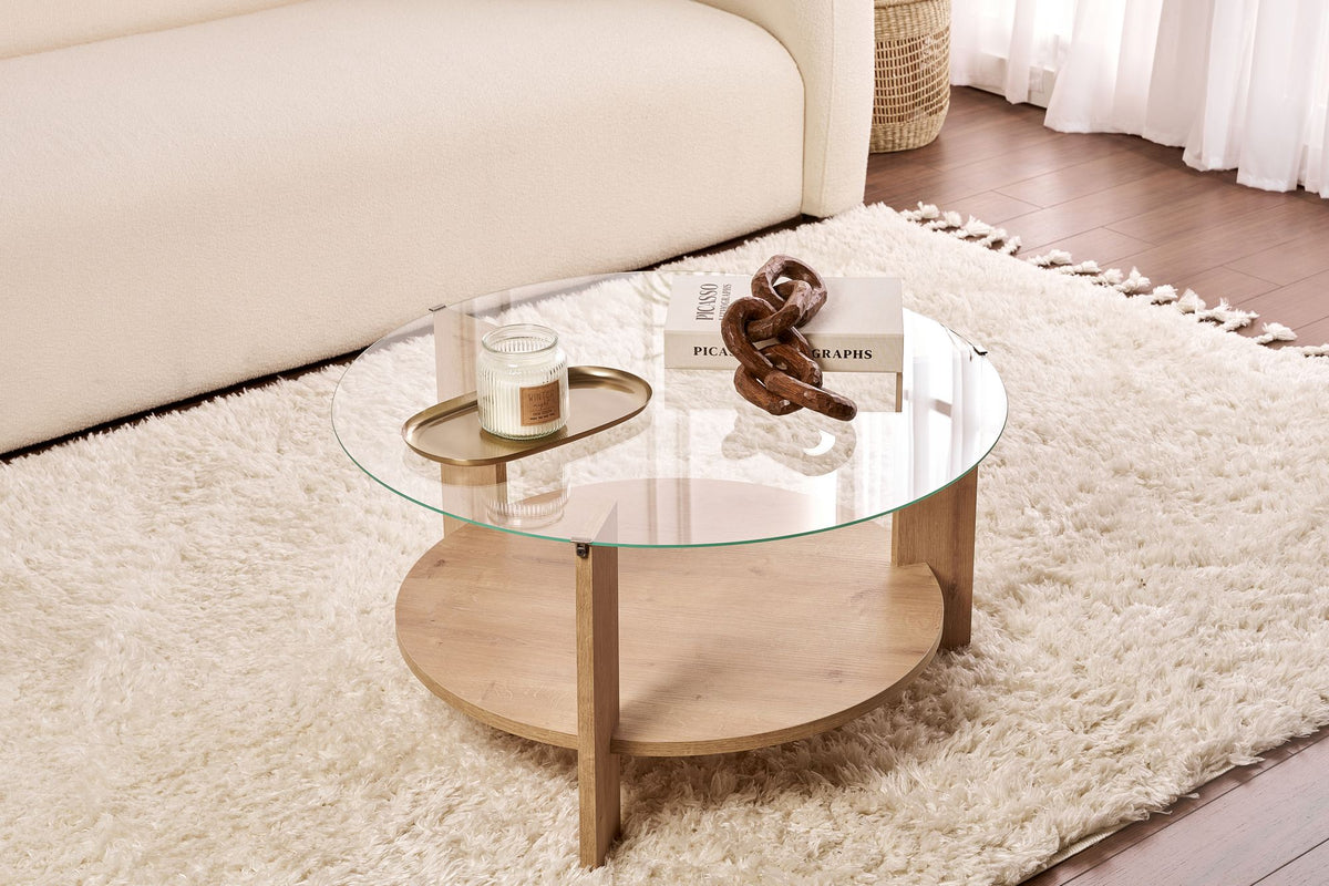 Τραπεζάκι Σαλονιού Kea Δρυς Sapphire - Διάφανο 75x75x40 εκ.