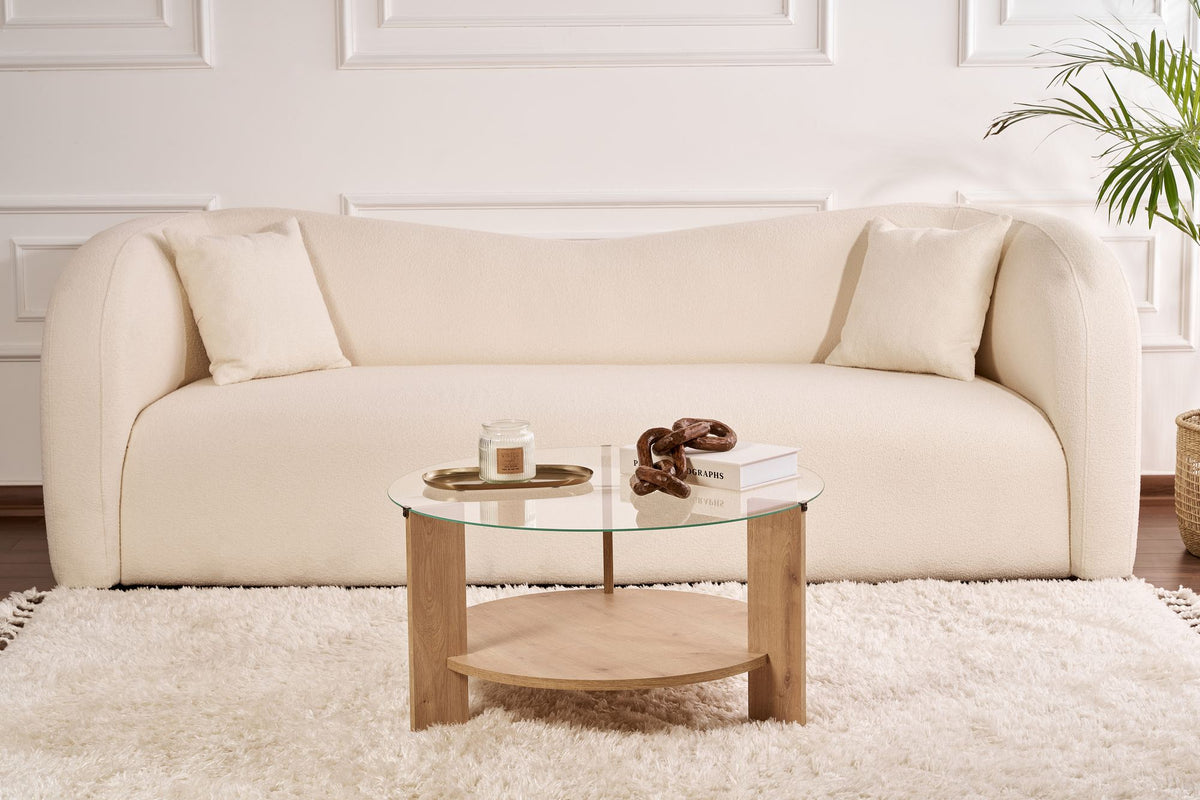Τραπεζάκι Σαλονιού Kea Δρυς Sapphire - Διάφανο 75x75x40 εκ.