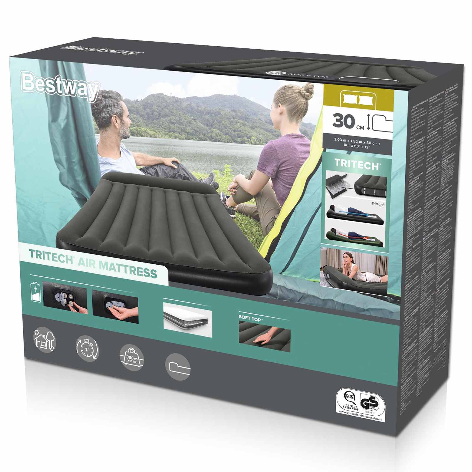 Bestway Αερομάτριτσα 2 άτομο 203 x 152 x 22 cm Μαύρο