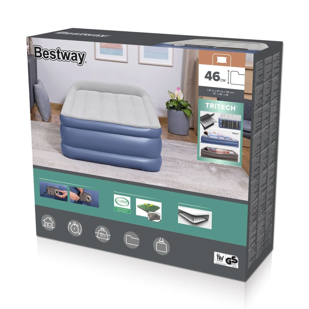 Bestway Φουσκωτό Στρώμα 1-Ατόμου Tritech Μπλε / Γκρι 191 x 97 x 46 εκ. - Pakobazaar