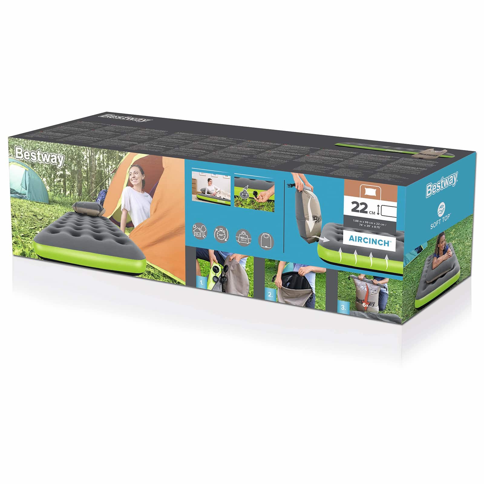 Bestway Αερομάτριτσα 1 ατόμων 188 x 99 x 22 cm Γκρι και Πράσινο - Pakobazaar