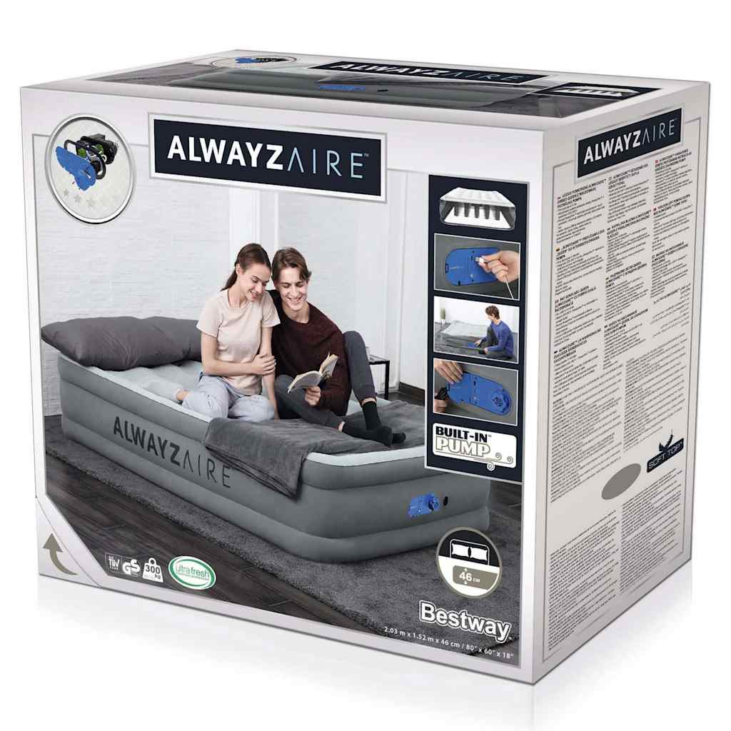 Bestway Φουσκωτό Στρώμα 2-Ατόμων AlwayzAire Γκρι 203 x 152 x 46 εκ. - Pakobazaar