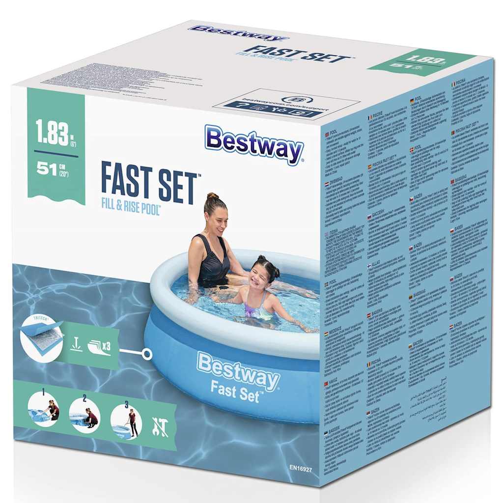 Bestway Πισίνα Φουσκωτή Στρογγυλή Fast Set Μπλε 183 x 51 εκ.