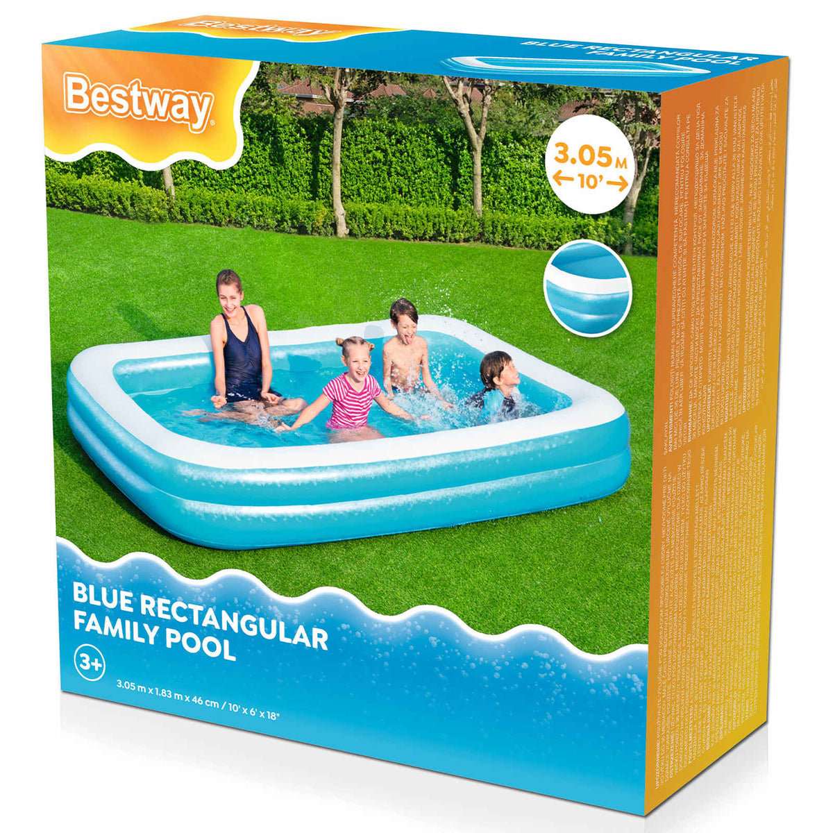 Bestway Φουσκωτή πισίνα 305 x 183 x 46 εκ Ορθογώνιος για Μπλε - Pakobazaar