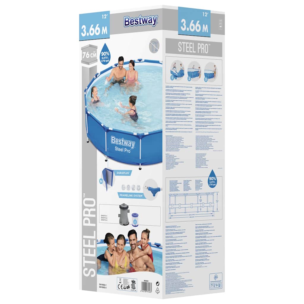 Bestway Πισίνα με Σκελετό Steel Pro 366 x 76 εκ. - Pakobazaar