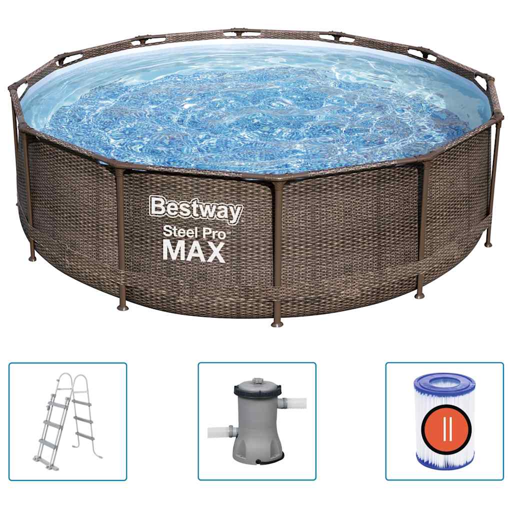 Bestway Σετ Πισίνας Deluxe Series Steel Pro MAX Στρογγυλό 366x100 εκ. - Pakobazaar