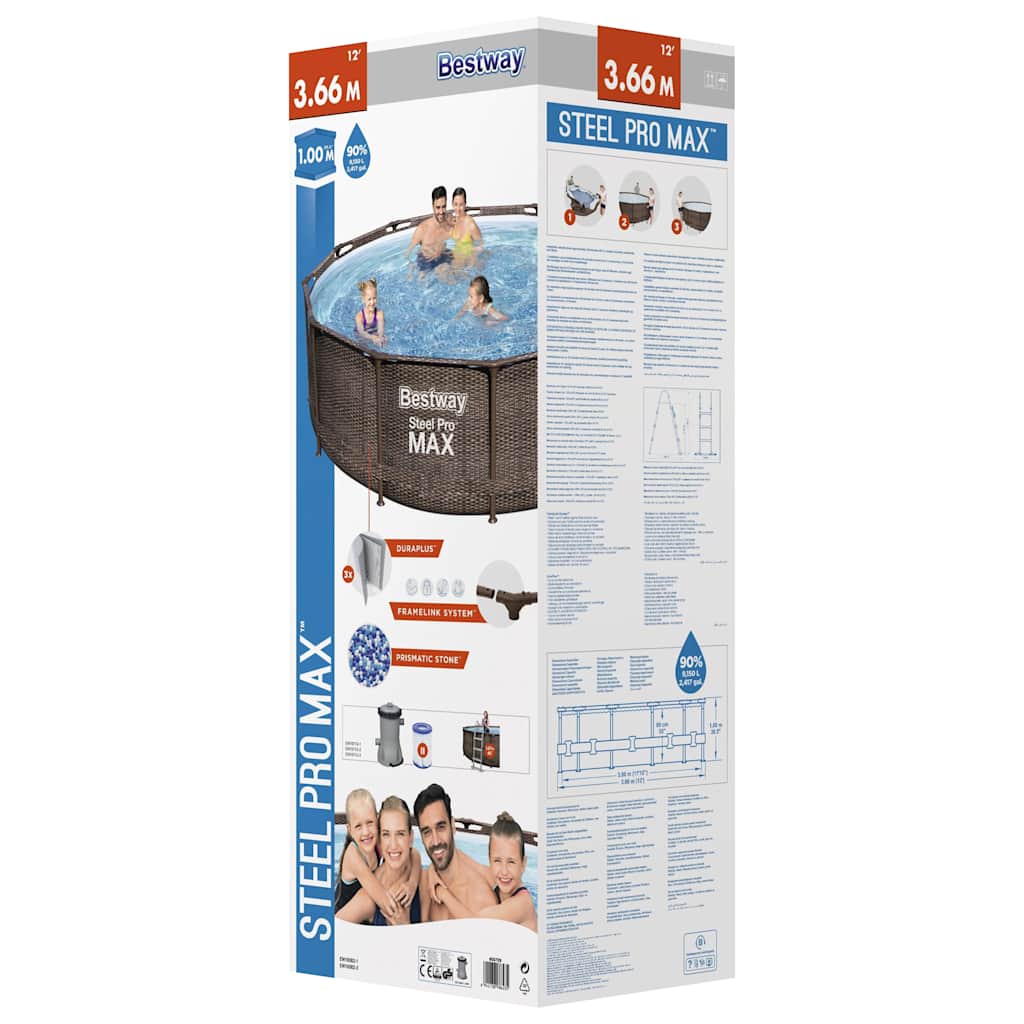 Bestway Σετ Πισίνας Deluxe Series Steel Pro MAX Στρογγυλό 366x100 εκ. - Pakobazaar