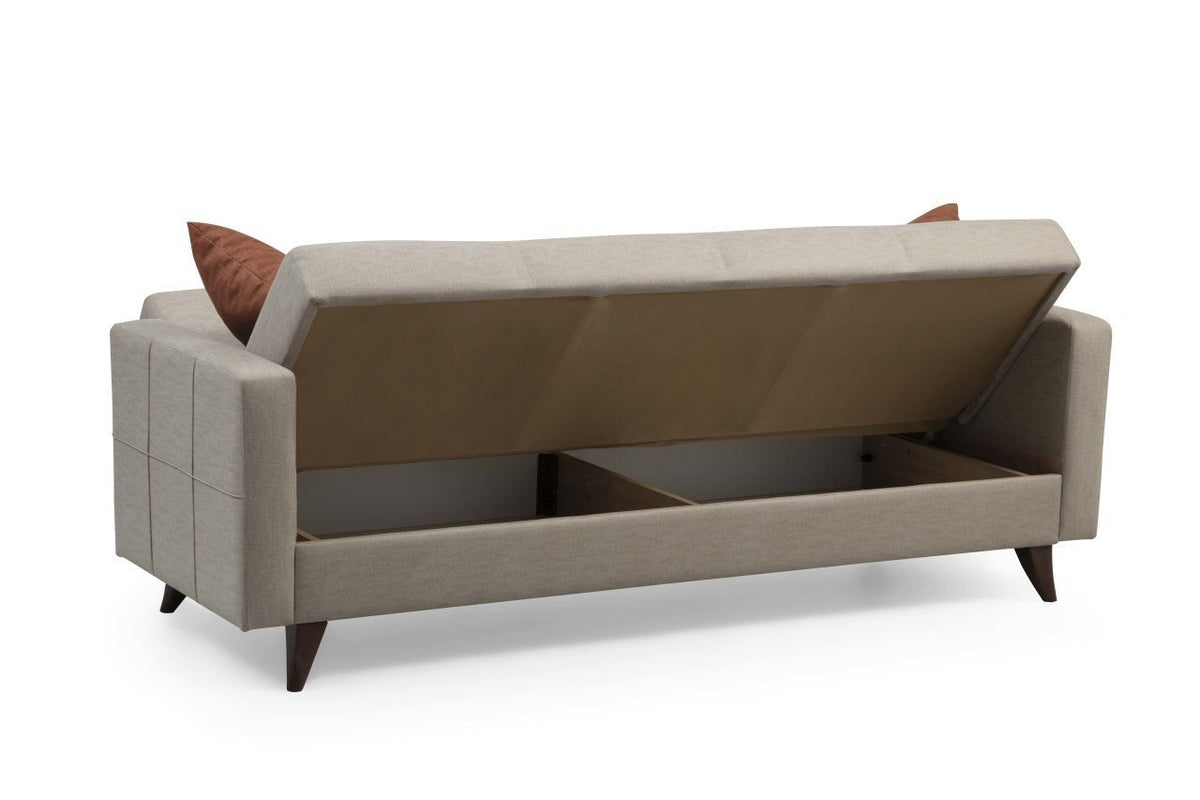 Τριθέσιος Καναπές-Κρεβάτι Melissa Μπεζ 205x75x86 εκ. Μασίφ Ξύλου