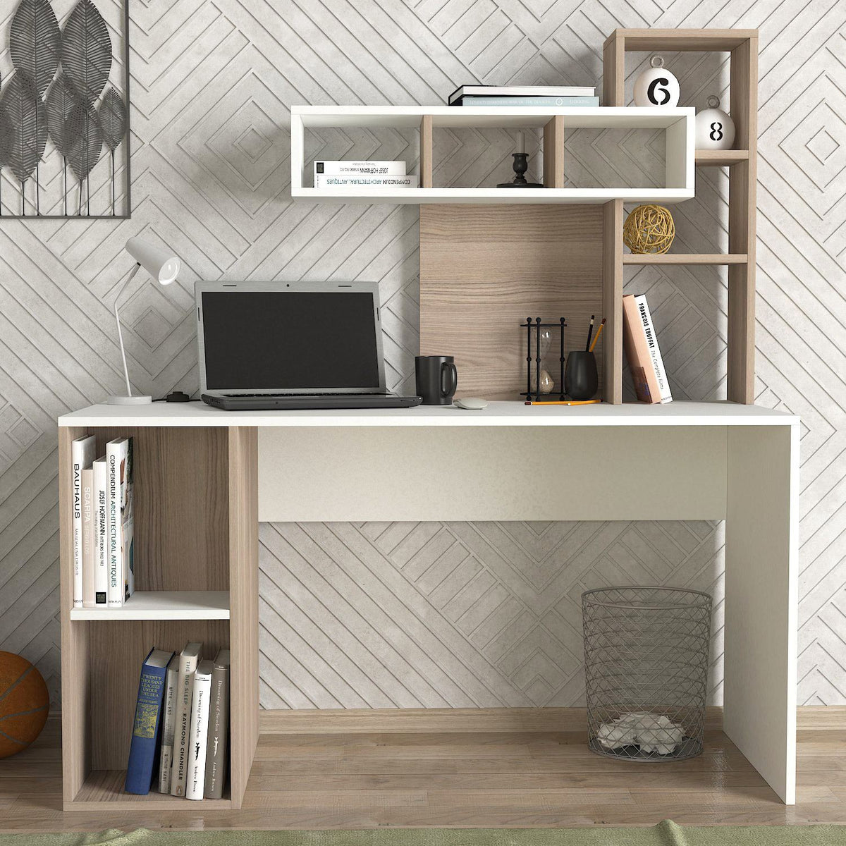Γραφείο Plikati Με Ράφια Λευκό - Cordoba 140x60x153.8 εκ. Μελαμίνης