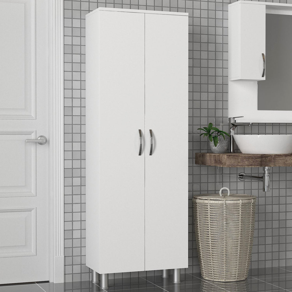 Ντουλάπι Μπάνιου Kiti Με Ράφια Λευκό 59.4x31.5x173.6 εκ. Μελαμίνης