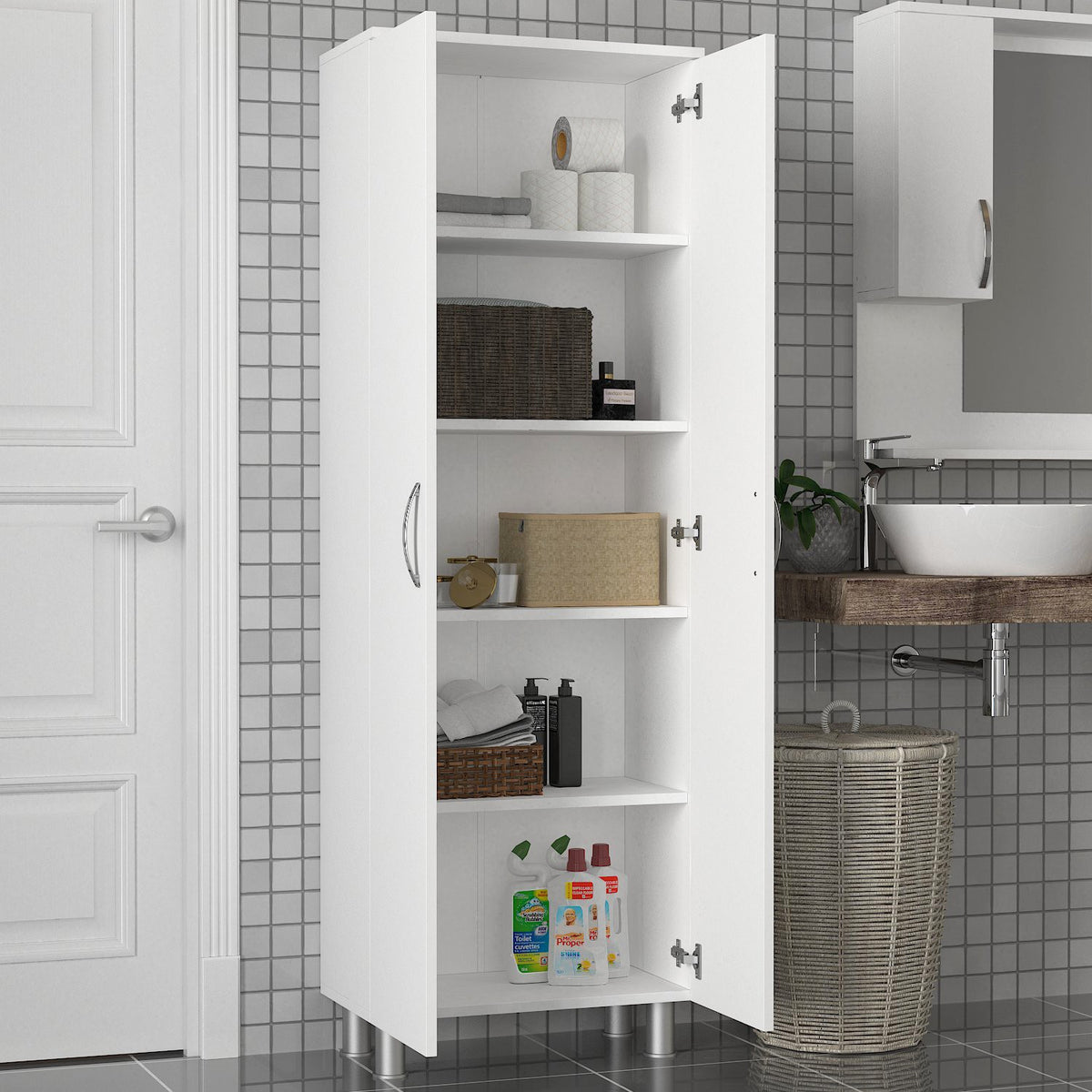 Ντουλάπι Μπάνιου Kiti Με Ράφια Λευκό 59.4x31.5x173.6 εκ. Μελαμίνης