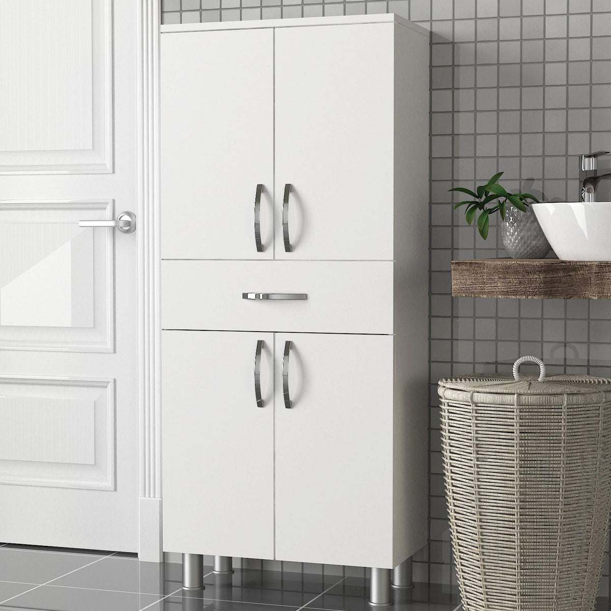 Ντουλάπι Μπάνιου Kiti Με Ράφια Λευκό 59.4x31.5x140 εκ. Μελαμίνης