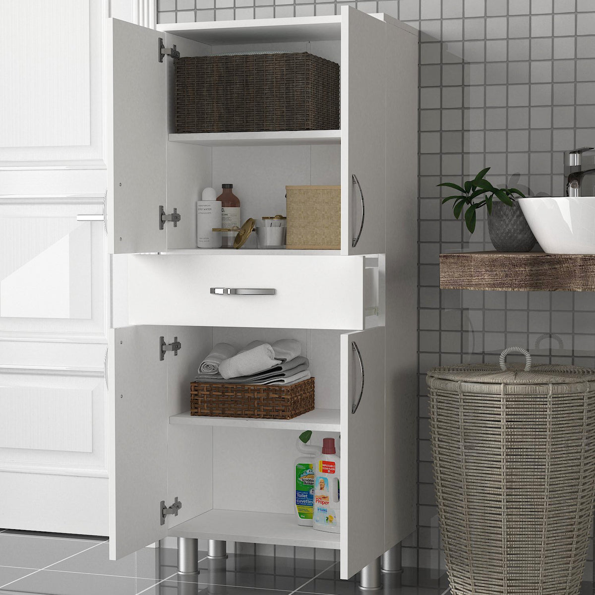 Ντουλάπι Μπάνιου Kiti Με Ράφια Λευκό 59.4x31.5x140 εκ. Μελαμίνης