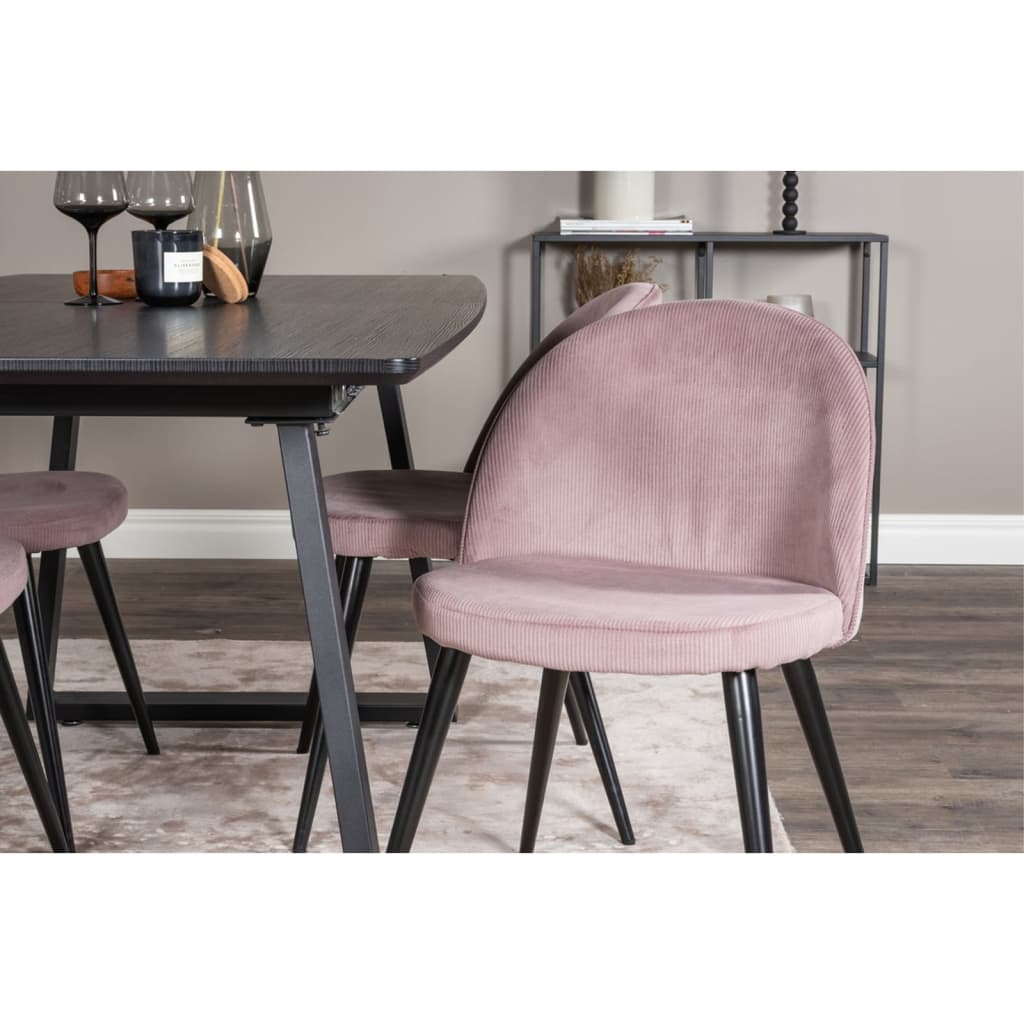 Venture Home Καρέκλες Τραπεζαρίας Velvet 2 τεμ. Μαύρο Κοτλέ/Σκούρο Ροζ