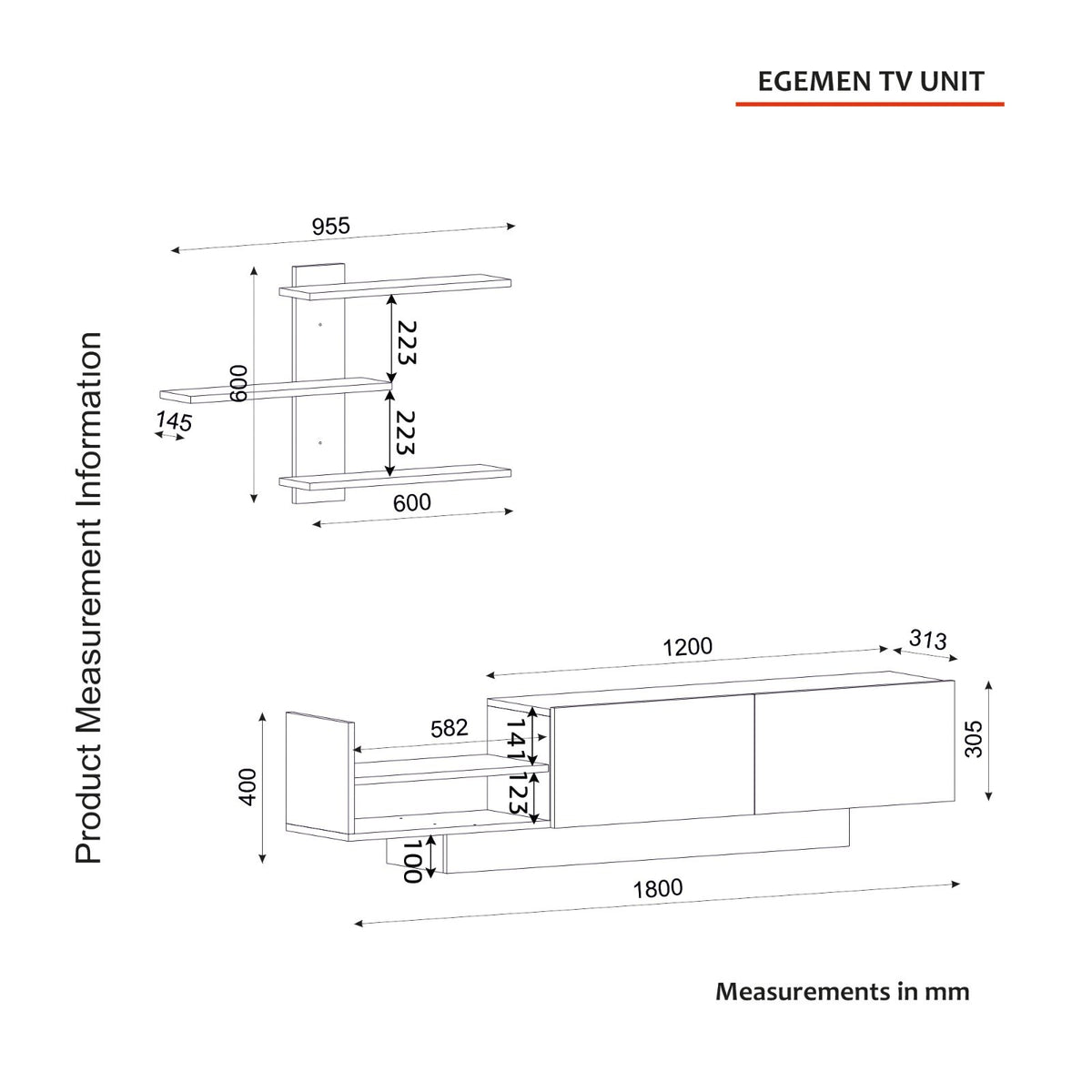 Σύνθεση Τηλεόρασης Giona Λευκό 180x31.8x40 εκ. Μελαμίνης
