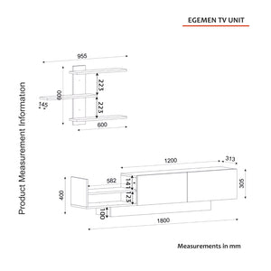 Σύνθεση Τηλεόρασης Giona Λευκό 180x31.8x40 εκ. Μελαμίνης
