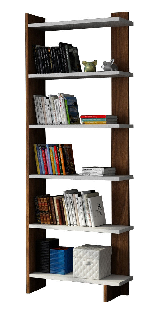 Βιβλιοθήκη Antirrio Λευκό - Καρυδί 46.8x21.3x170 εκ. Μελαμίνης