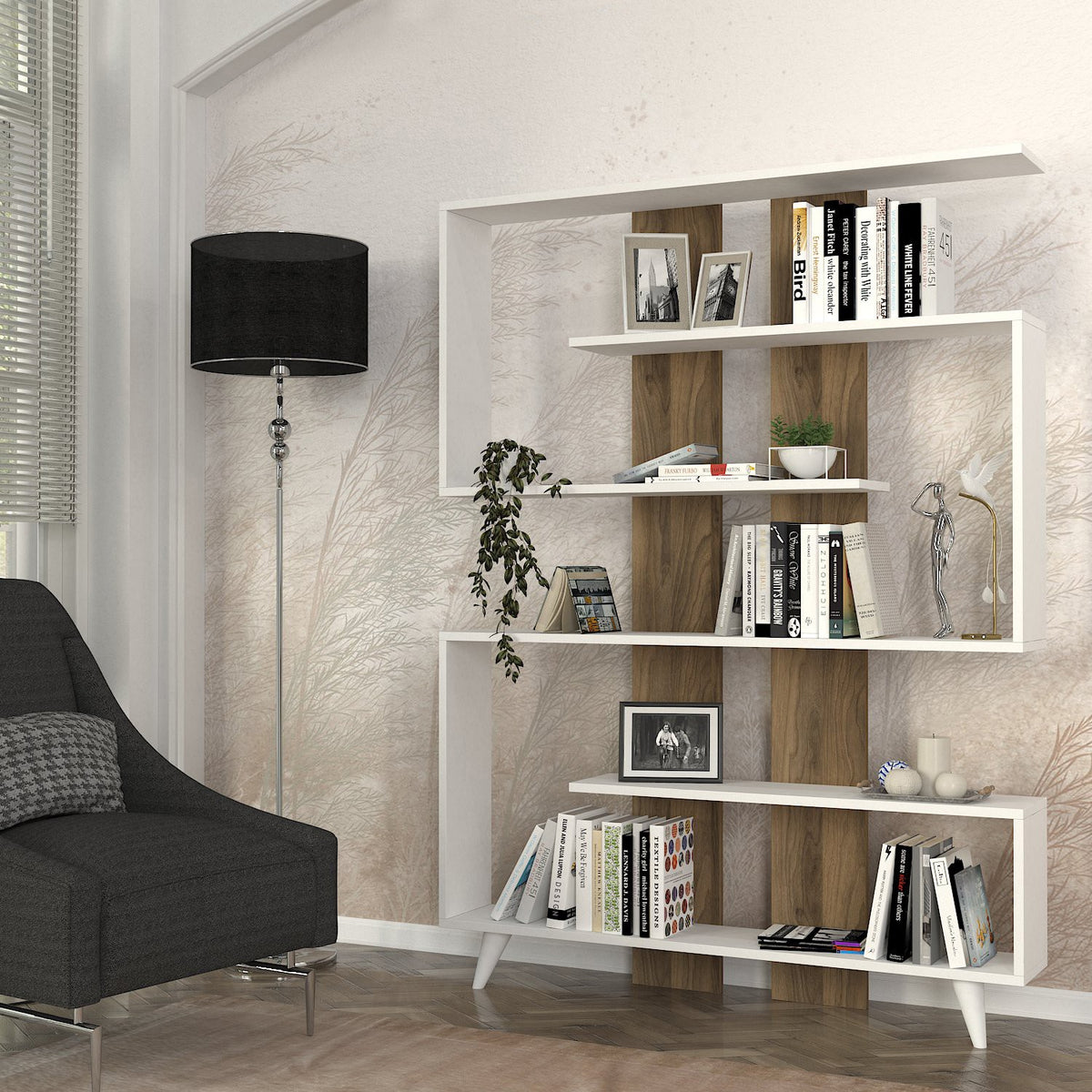 Βιβλιοθήκη Askos Λευκό - Καρυδί 120x20x162 εκ. Μελαμίνης