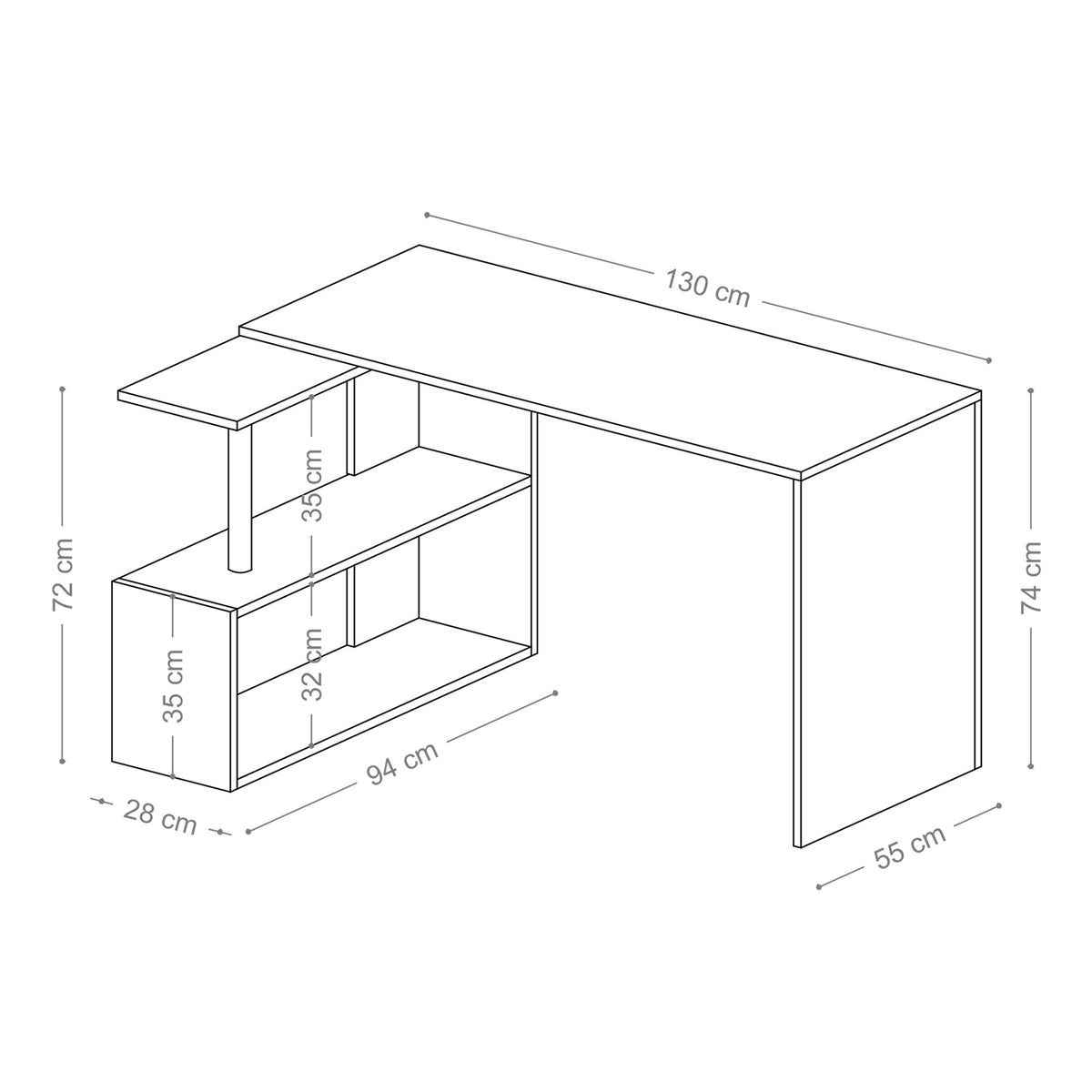 Γραφείο Aggitis Λευκό 130x94x74 εκ. Μελαμίνης
