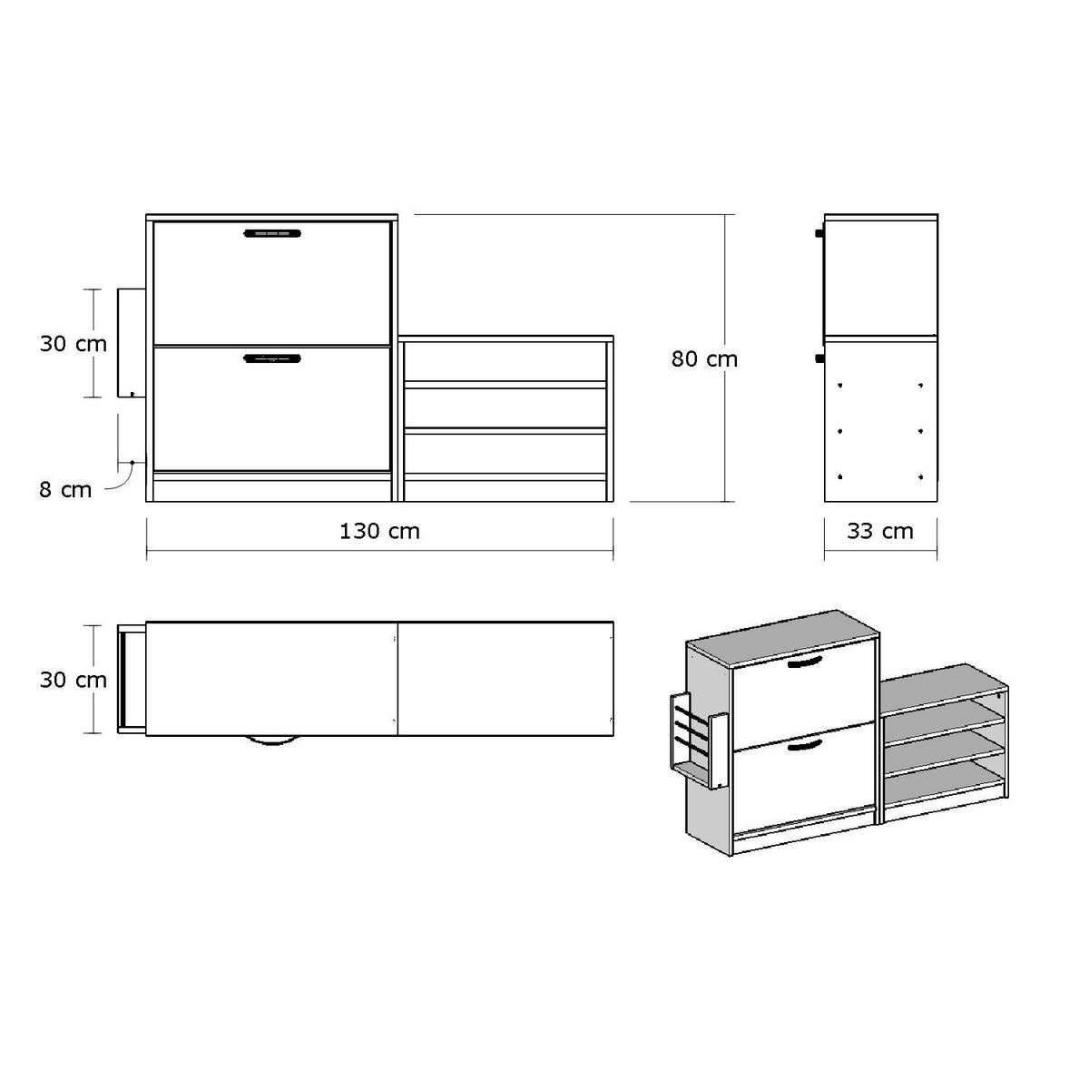 Παπουτσοθήκη Mirties Λευκό 130x31x80 εκ. Μελαμίνης