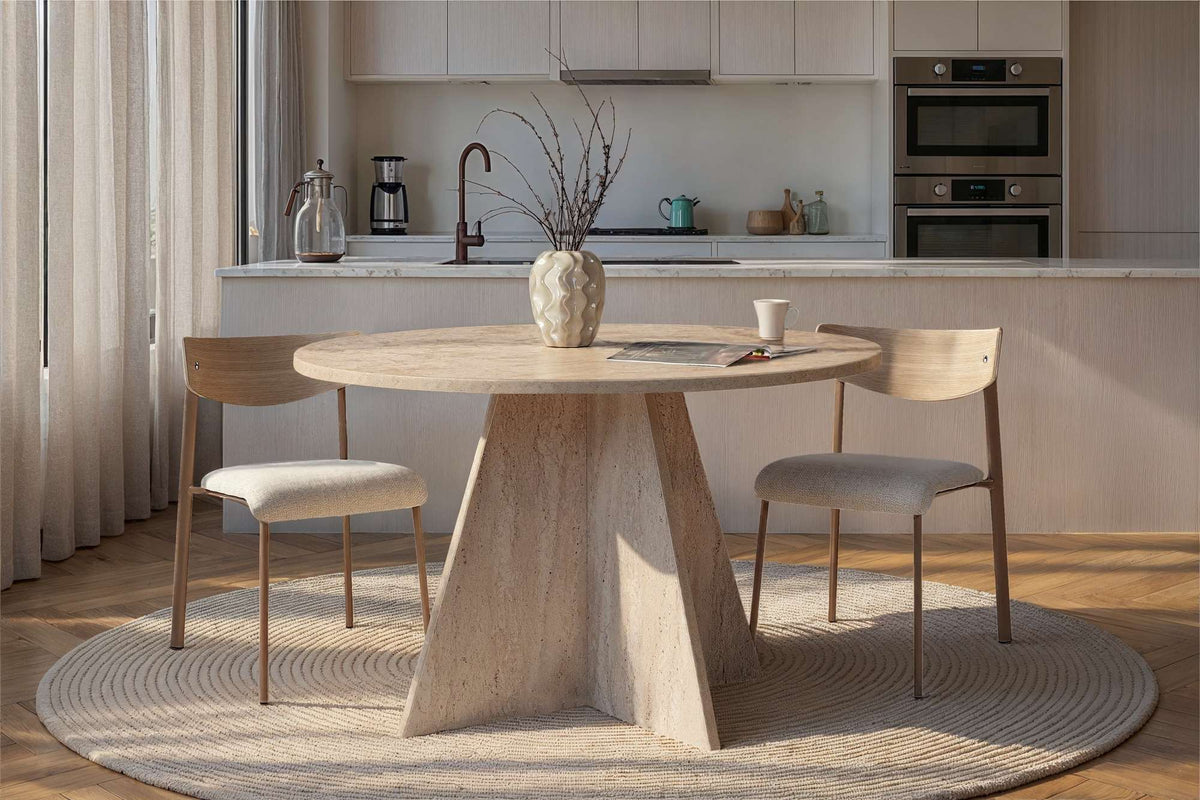 Τραπέζι Τραπεζαρίας Nisyros Travertine 120x120x75 εκ. Μελαμίνης